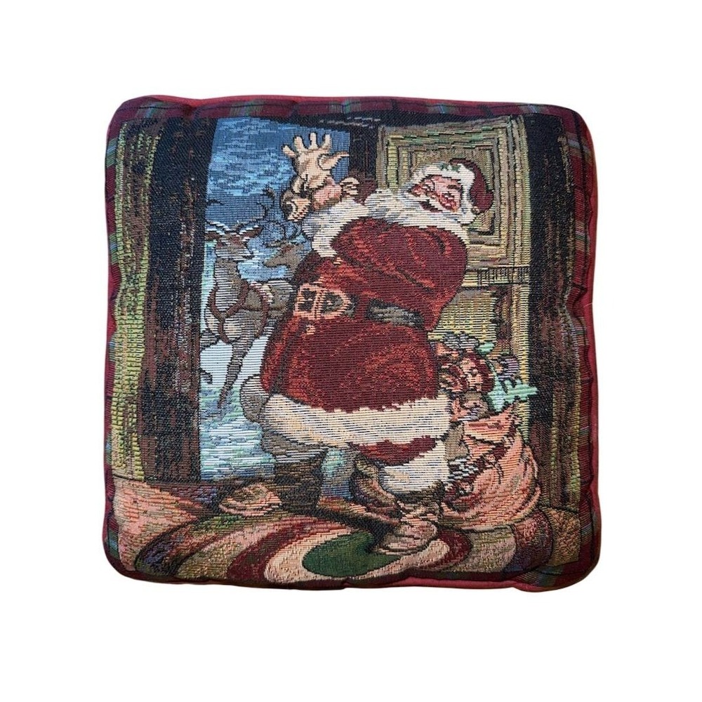 Violet Linen Festive Santa Claus Tapestry Throw Pillow 12x12 Christmas Decor